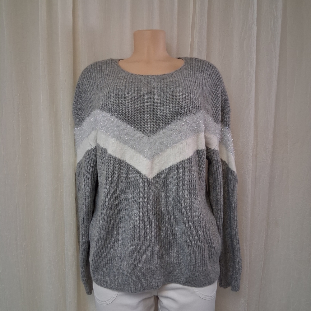 Nine West Gray and Cream Women's Sweater Size M
